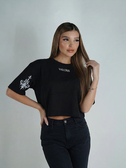 Camiseta Negra Estampado Azul en Espalda – Mujer VALCRIS