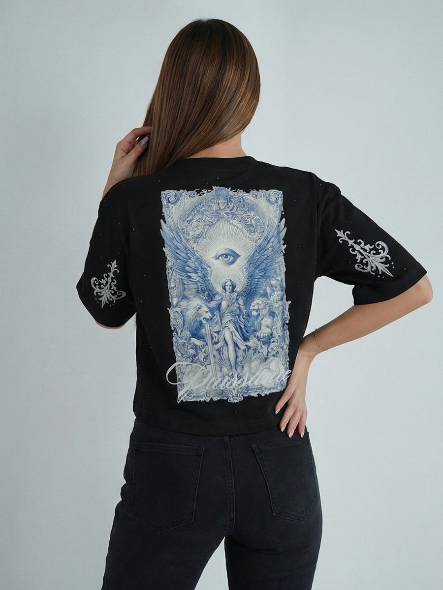 Camiseta Negra Estampado Azul en Espalda – Mujer VALCRIS
