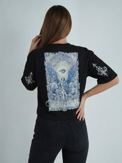 Camiseta Negra Estampado Azul en Espalda – Mujer VALCRIS