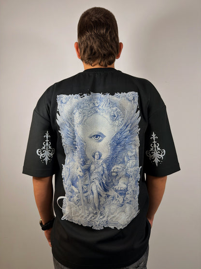 Camiseta Negra Estampado Azul en Espalda – Hombre VALCRIS